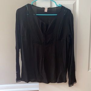 Forever 21 Black Long Sleeve Lace Inset bloUse -XS